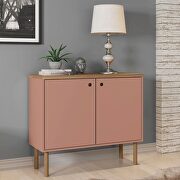 35.43 modern accent cabinet with solid top board and legs in ceramic pink and nature