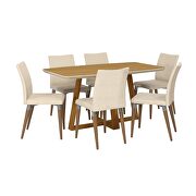 Duffy 62.99 modern rectangle dining table and charles dining chair in cinnamon off white and dark beige - set of 7