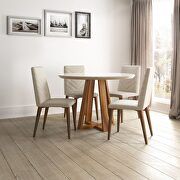 Duffy 45.27 modern round dining table and utopia chevron dining chairs in off white and beige - set of 5