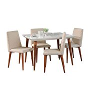 5-piece 47.24 dining set with 4 dining chairs in white gloss and beige main photo