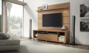 Tv stand and floating wall TV panel with led lights 1.8 in maple cream and off white main photo