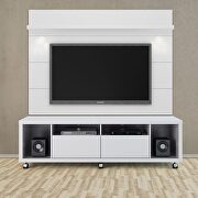 Tv stand and floating wall TV panel with led lights 1.8 in white gloss main photo