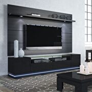 Vanderbilt TV stand and cabrini 2.2 floating wall tv panel with led lights in black gloss and black matte main photo