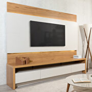 Lincoln TV panel and sylvan tv stand with led lights  in off white and cinnamon main photo