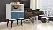 Liberty mid-century - modern nightstand 1.0 with 1 cubby space and 1 drawer in white and aqua blue with solid wood legs main photo