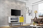 Liberty 42.52 mid-century - modern TV stand with 2 shelves and 1 door in white and yellow main photo