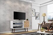 Liberty 42.52 mid-century - modern TV stand with 2 shelves and 1 door in white and 3d main photo