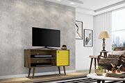 Liberty 42.52 mid-century - modern TV stand with 2 shelves and 1 door in rustic brown and yellow main photo