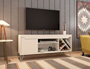Baxter IV (Off White) Mid-century- modern 53.54 TV stand with wine rack in off white