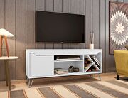 Baxter III (White) Mid-century- modern 53.54 TV stand with wine rack in white