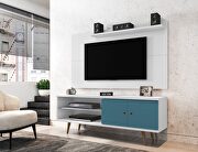 Liberty (Blue) Liberty 62.99 mid-century modern TV stand and panel with solid wood legs in white and aqua blue