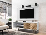 Liberty (White) Liberty 62.99 mid-century modern TV stand and panel with solid wood legs in white and 3d brown prints