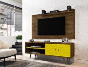 Liberty V (Yellow) Liberty 62.99 mid-century modern TV stand and panel with solid wood legs in rustic brown and yellow