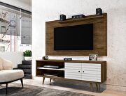 Liberty II (Rustic) Liberty 62.99 mid-century modern TV stand and panel with solid wood legs in rustic brown and white