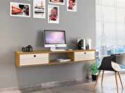 Liberty II(Off White) Liberty 62.99 mid-century modern floating office desk with 3 shelves in cinnamon and off white