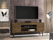 Bradley (Rustic) 62.99 TV stand rustic brown with 2 media shelves and 2 storage shelves in rustic brown with solid wood legs
