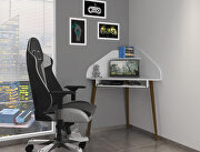 Corner desk with keyboard shelf in white main photo