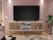 Tv stand with 4 shelves in off white and nature main photo