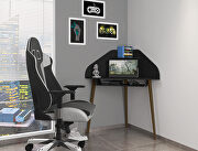 Floating corner desk with keyboard shelf in black main photo