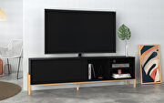 Bowery II (Black) 72.83 tv stand with 4 shelves in black and oak