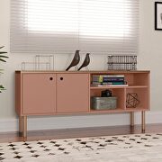 53.54 modern TV stand with media shelves and solid wood legs in ceramic pink and nature main photo