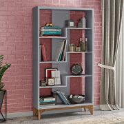 Geometric modern bookcase with 4 shelves in gray main photo