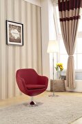 Red and polished chrome faux leather swivel accent chair main photo