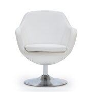 White and polished chrome faux leather swivel accent chair main photo
