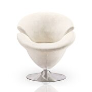 White and polished chrome velvet swivel accent chair