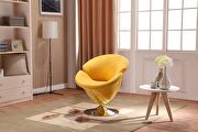 Tulip (Yellow) Yellow and polished chrome velvet swivel accent chair