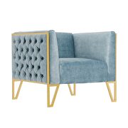 Ocean blue and gold velvet accent chair main photo