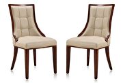 Cream and walnut faux leather dining chair (set of two)