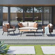 4-piece metal patio conversation set with brown and white cushions