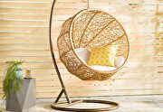 Metal and rattan hanging lounge egg patio swing with cream cushion