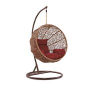 Zolo (Red) Metal and rattan hanging lounge egg patio swing with red cushion