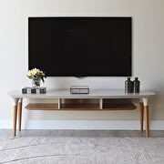 Tv stand with 3 shelves in off white and cinnamon main photo
