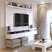 62.99 modern floating entertainment center with media shelves in white gloss main photo