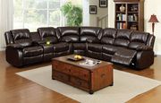 Dark brown bonded leather theater seating sectional main photo
