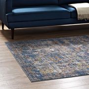 Minu (Blue Gray/Yellow/Orange) 8x10 Distressed floral lattice area rug