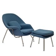 Blue tweed fabric chair + ottoman lounge set main photo
