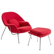Red fabric chair + ottoman lounge set main photo