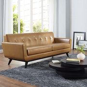 Tan caramel leather retro style sofa main photo