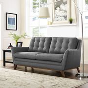 Dark gray fabric mid-century style modern loveseat
