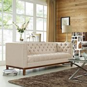 Fabric sofa with deep tufted buttons in beige main photo