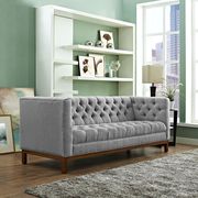 Fabric sofa with deep tufted buttons in gray main photo