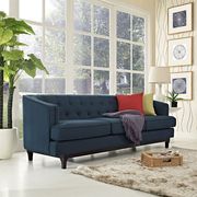Tufted back mid-century style azure fabric sofa
