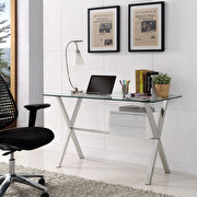 Glass top / silver chrome crossed legs work / office desk main photo