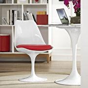White dining side chair with red vinyl cushion