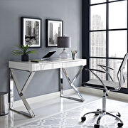 White / chrome office computer desk main photo