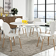 Round artificial marble dining table with tripod base in white main photo